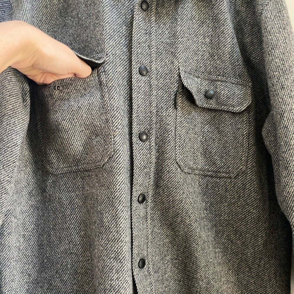 Woolrich Shirt Jacket Mens Wool Large Grey Twill Snap Front Barn Coat Heritage - Picture 4 of 10